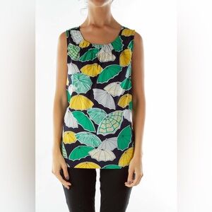 Banana Republic Factory Navy Yellow Green Umbrella Tank Top Blouse L